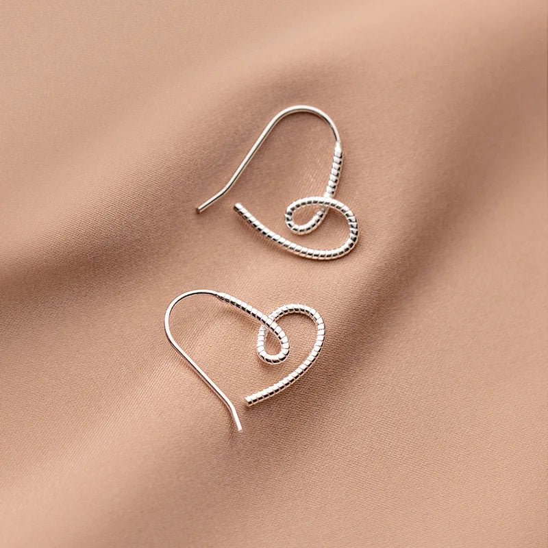 925 Silver Textured Heart Hook Earrings - Image 2