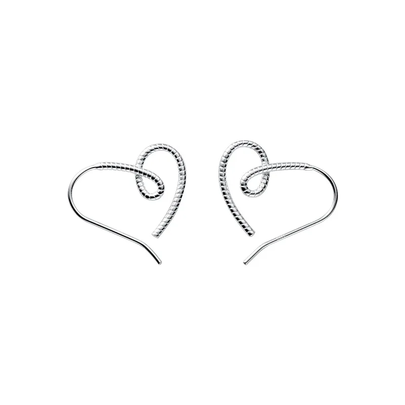 925 Silver Textured Heart Hook Earrings - Image 3