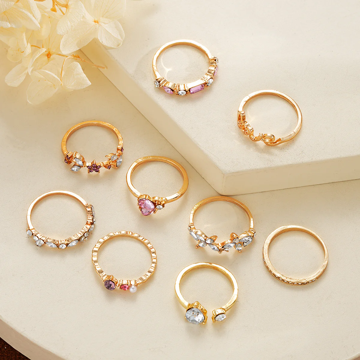 9pc Colorful Crystal Butterfly Ring Set - Image 2