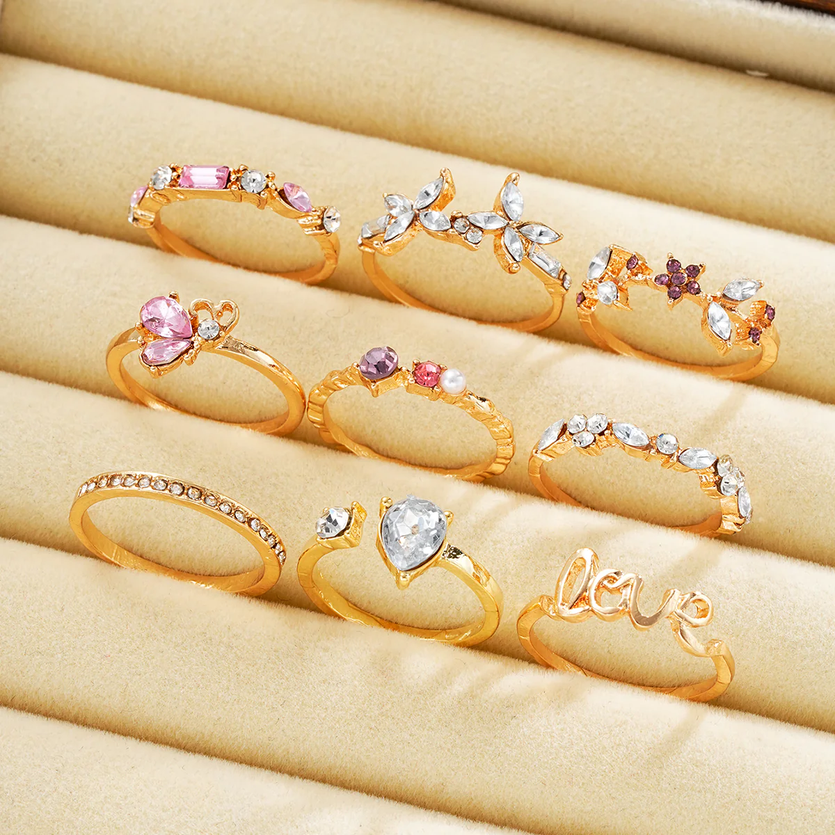 9pc Colorful Crystal Butterfly Ring Set - Image 4
