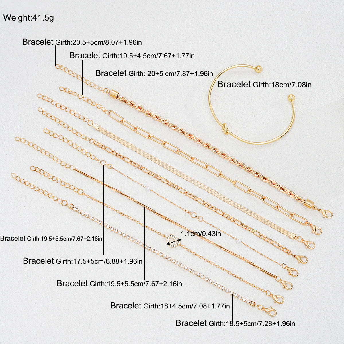 9pc Mixed Chain & Charm Bracelet Set - Image 2
