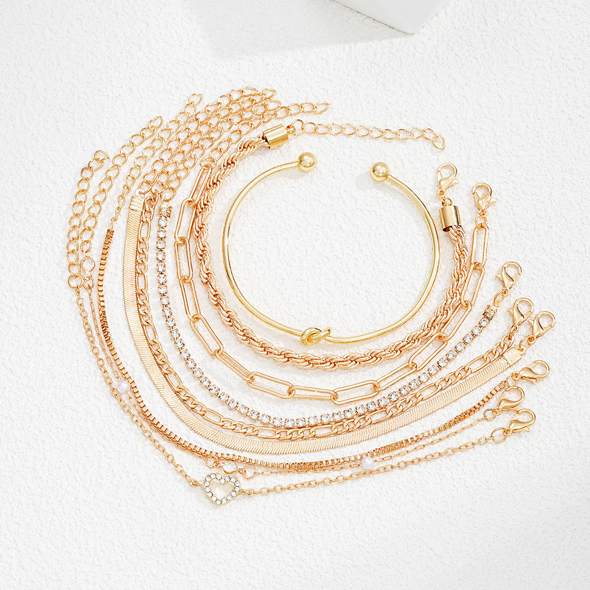 9pc Mixed Chain & Charm Bracelet Set - Image 3