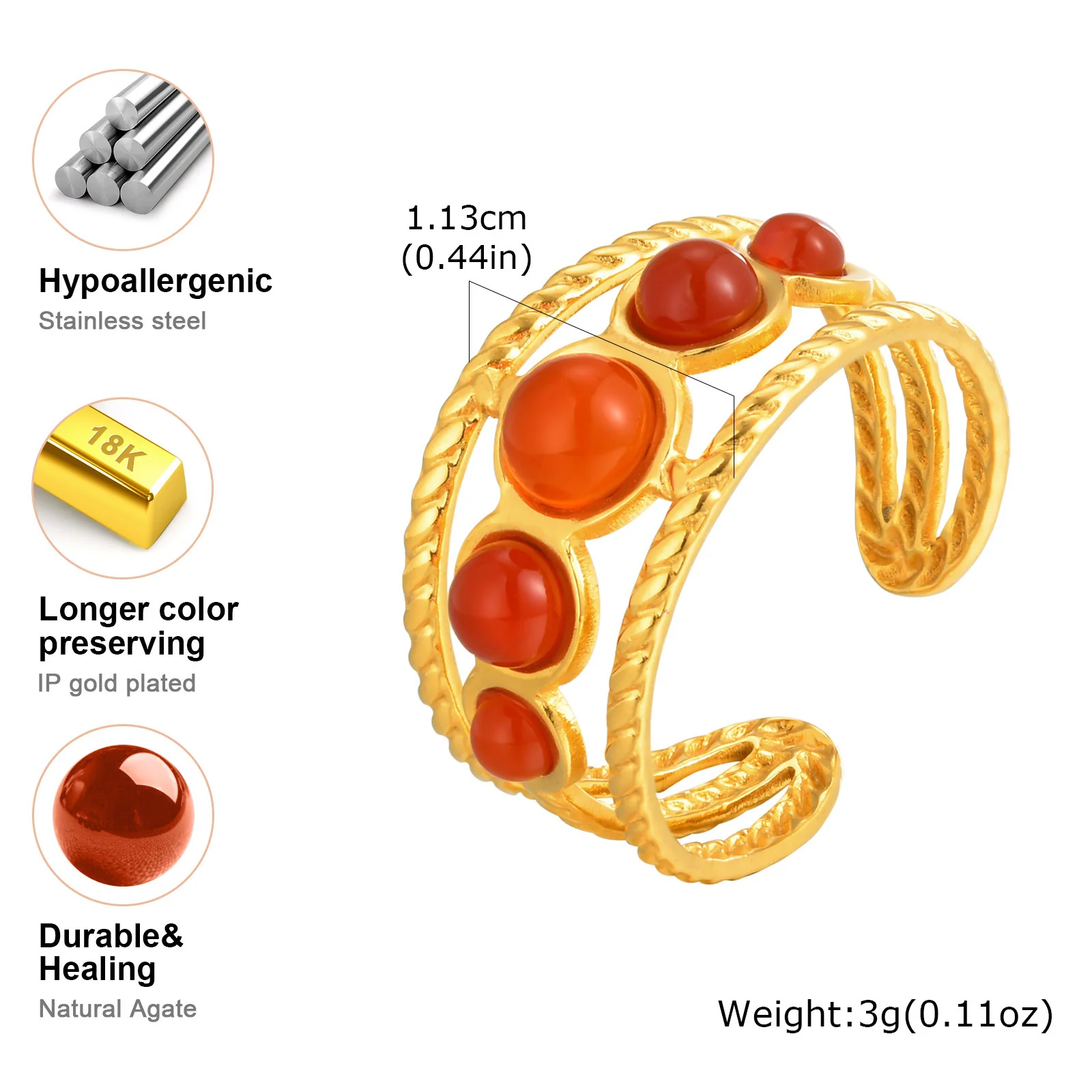 Adjustable Carnelian Stone Stacking Ring - Image 2