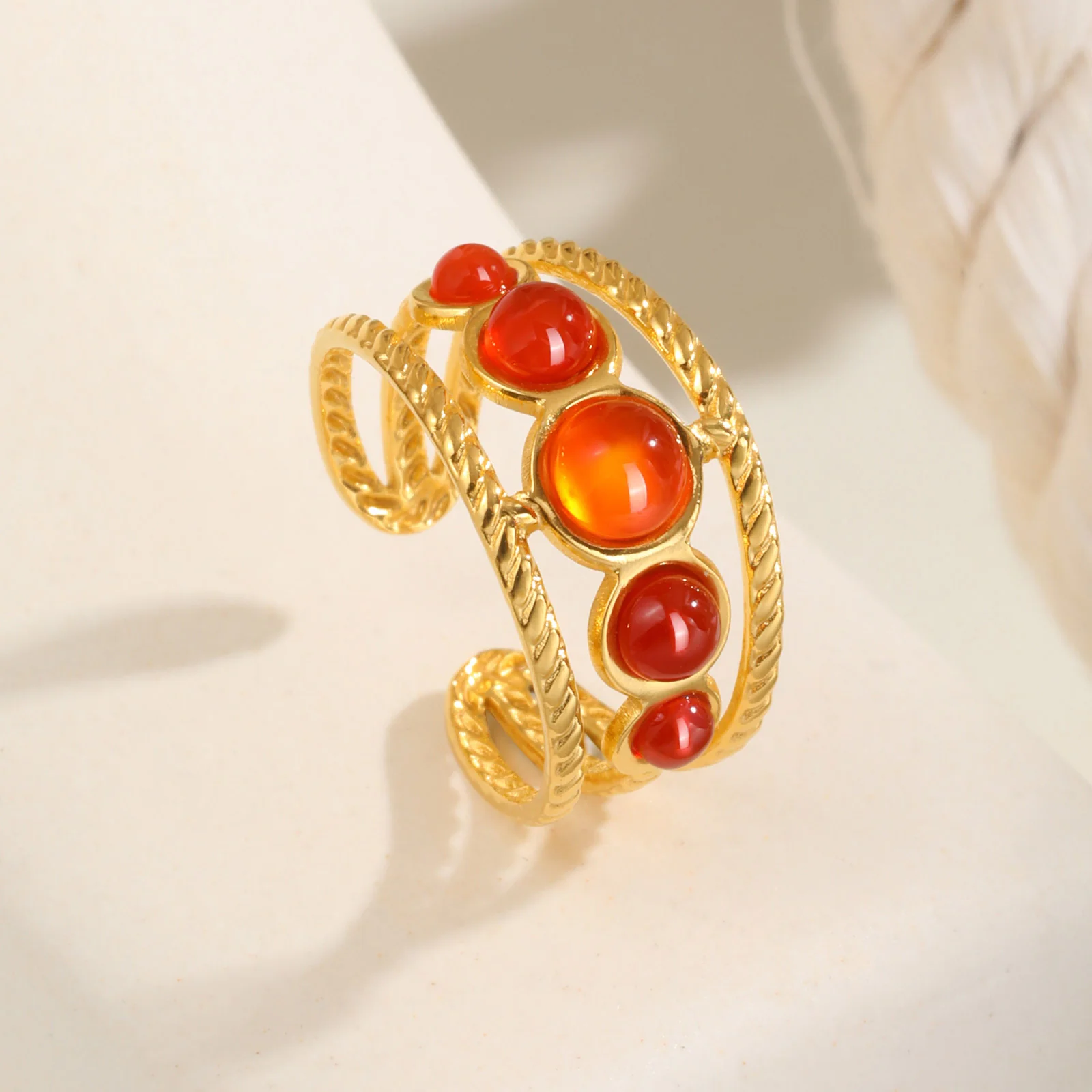 Adjustable Carnelian Stone Stacking Ring - Image 3