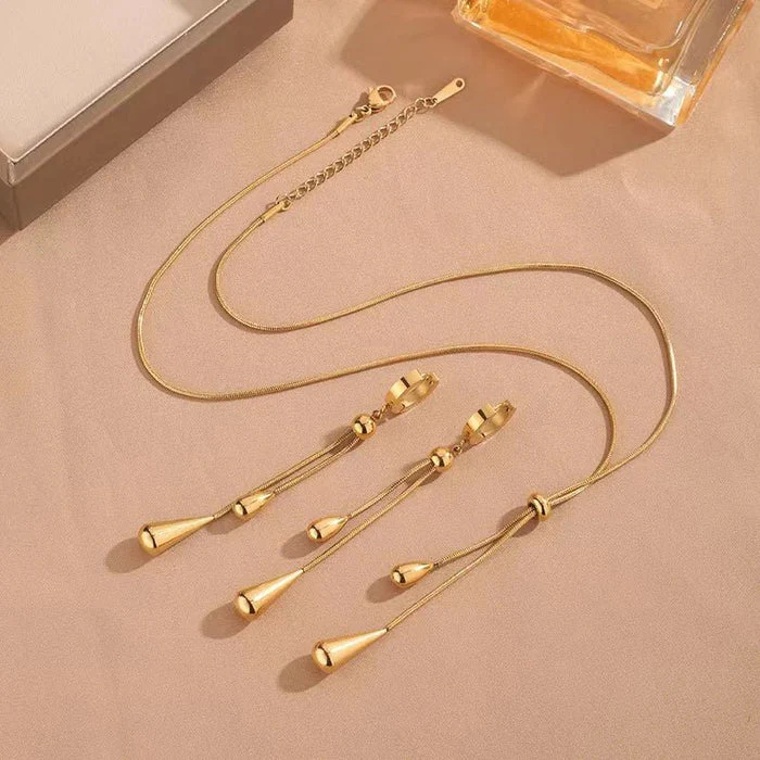 Adjustable Pull Droplet Necklace and Earrings - Image 7