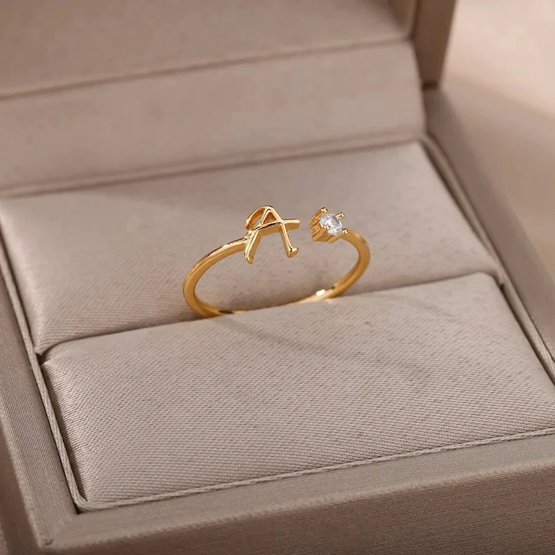 Adjustable Tiny Initial Letter Ring