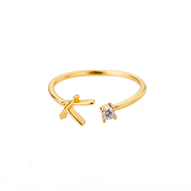 Adjustable Tiny Initial Letter Ring - Image 16