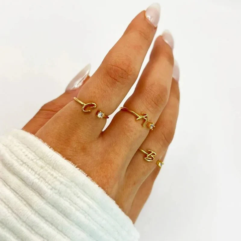 Adjustable Tiny Initial Letter Ring - Image 2