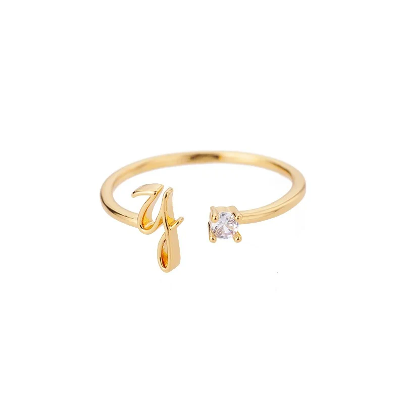 Adjustable Tiny Initial Letter Ring - Image 29