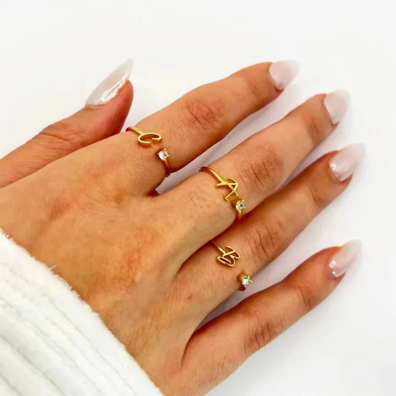 Adjustable Tiny Initial Letter Ring - Image 4