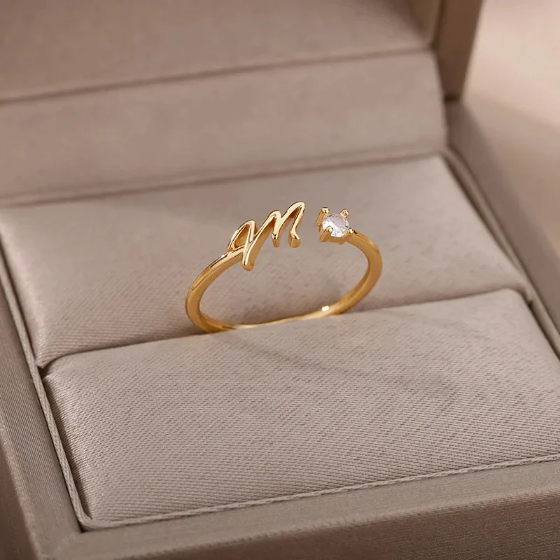 Adjustable Tiny Initial Letter Ring - Image 6