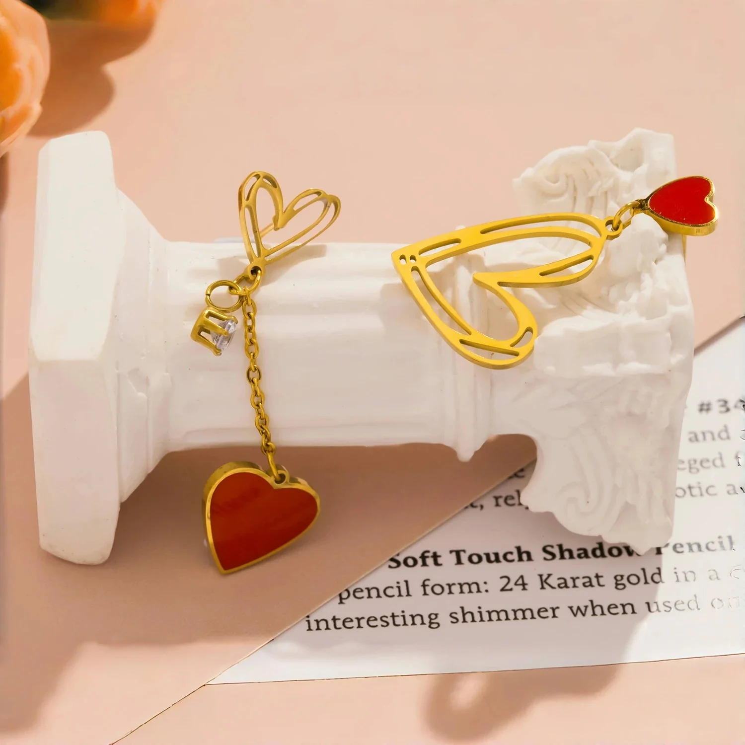 Asymmetric Heart Tassel Earrings - Image 3