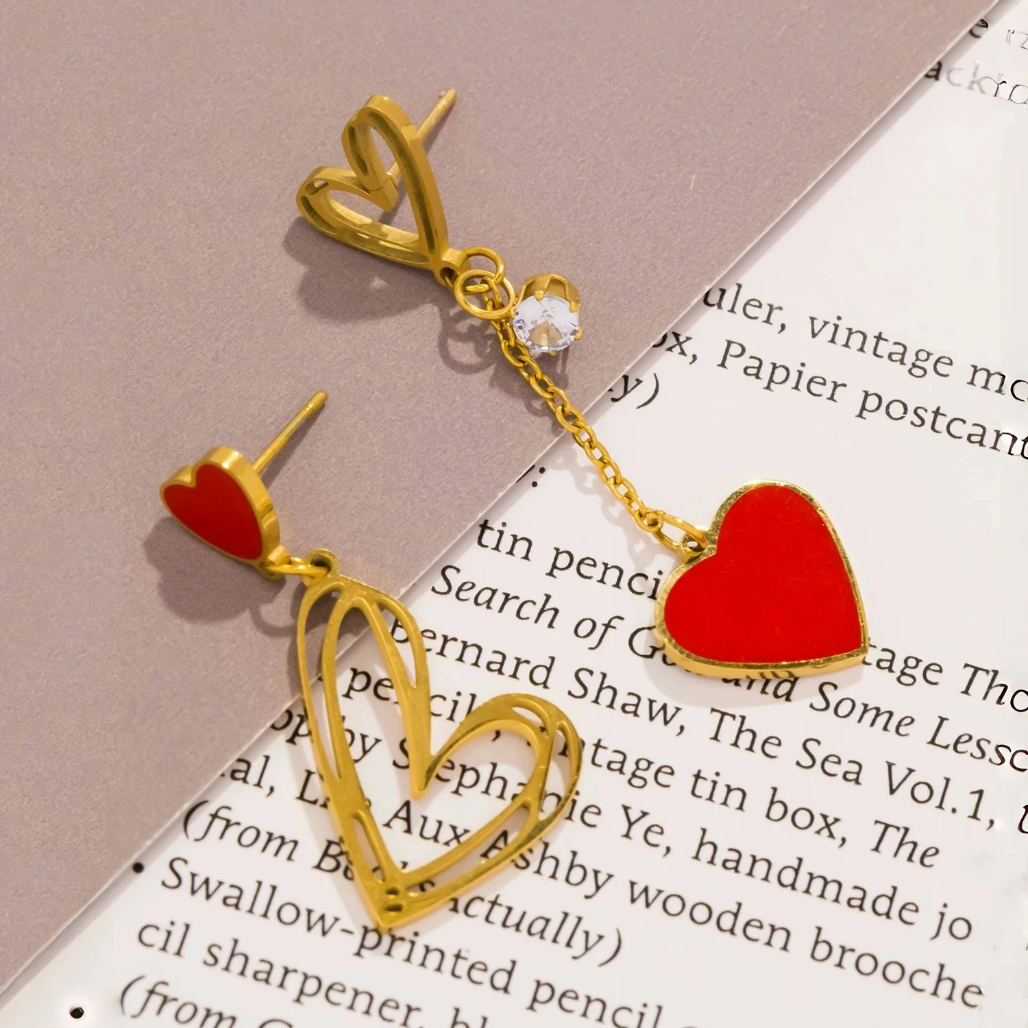 Asymmetric Heart Tassel Earrings - Image 4