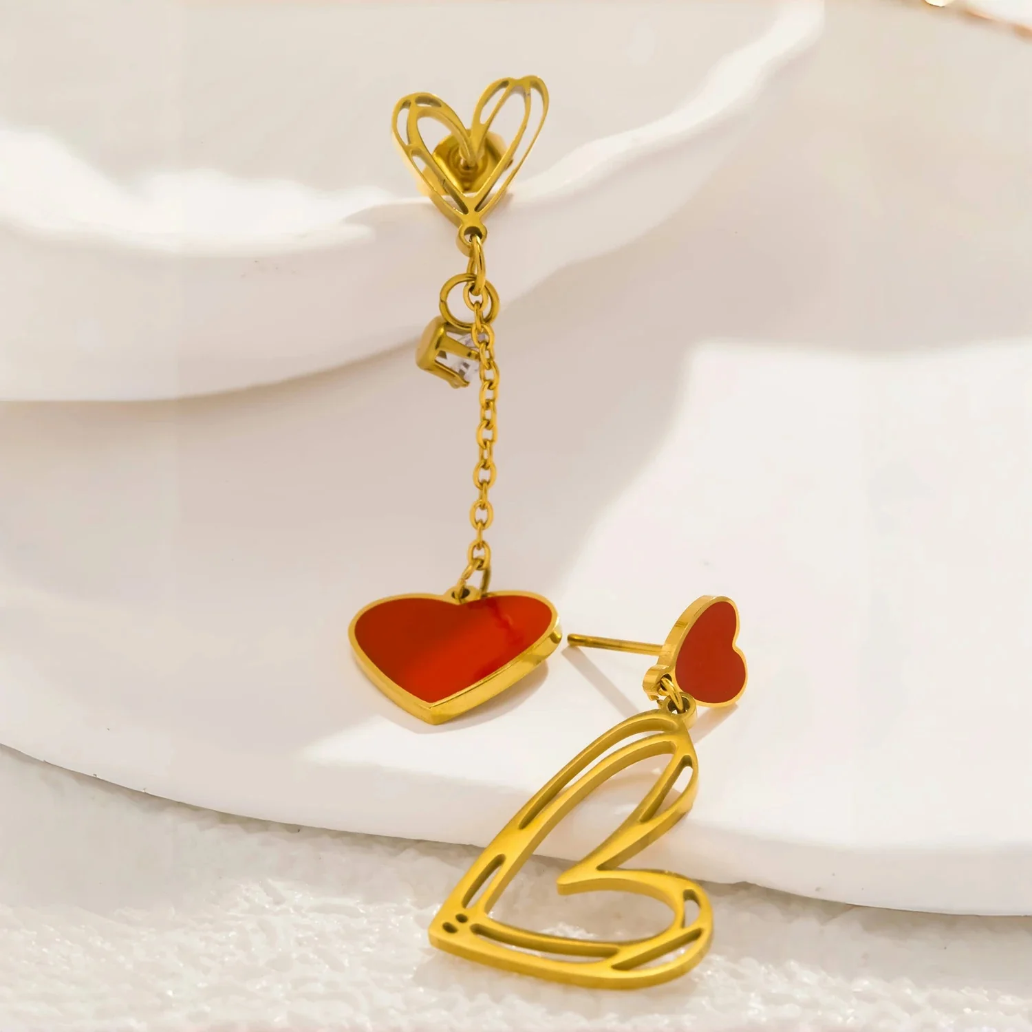 Asymmetric Heart Tassel Earrings - Image 5