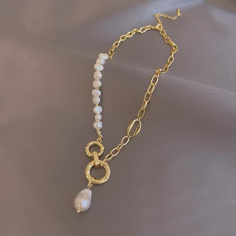 Asymmetric Pearl & Chain Drop Necklace - Image 2