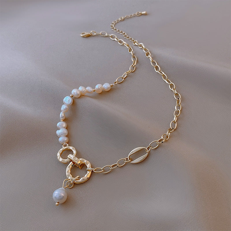 Asymmetric Pearl & Chain Drop Necklace - Image 3