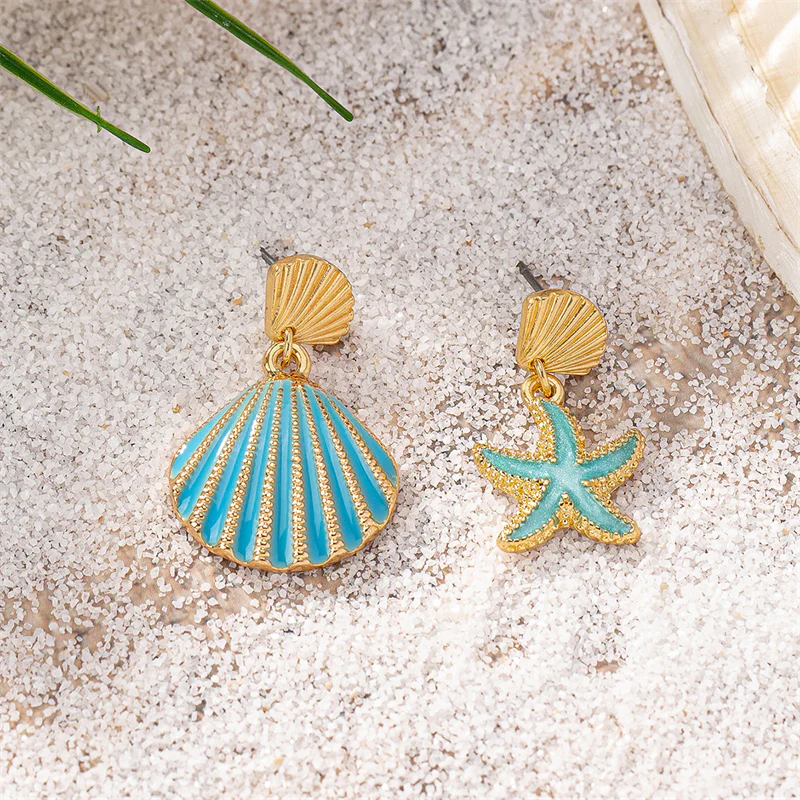 Asymmetrical Shell Starfish Earrings - Image 2