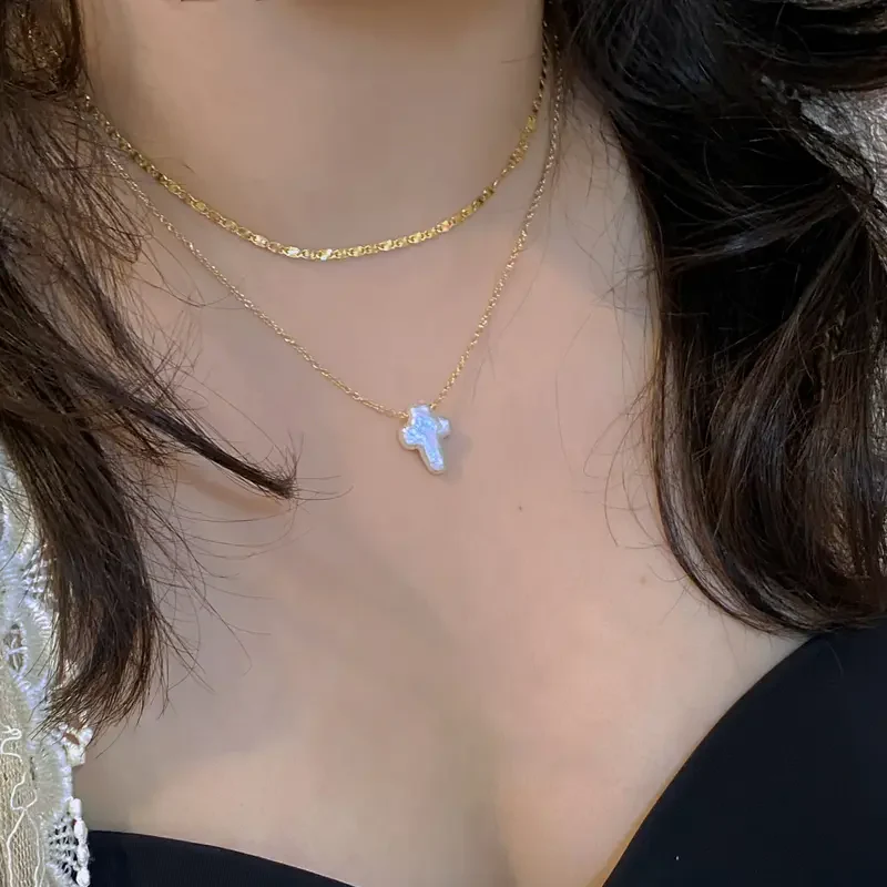 Baroque Cross Pearl Necklace - Image 3