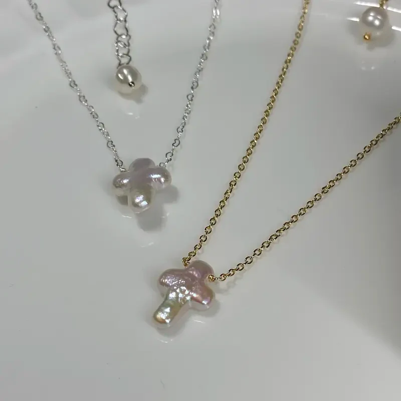 Baroque Cross Pearl Necklace - Image 7