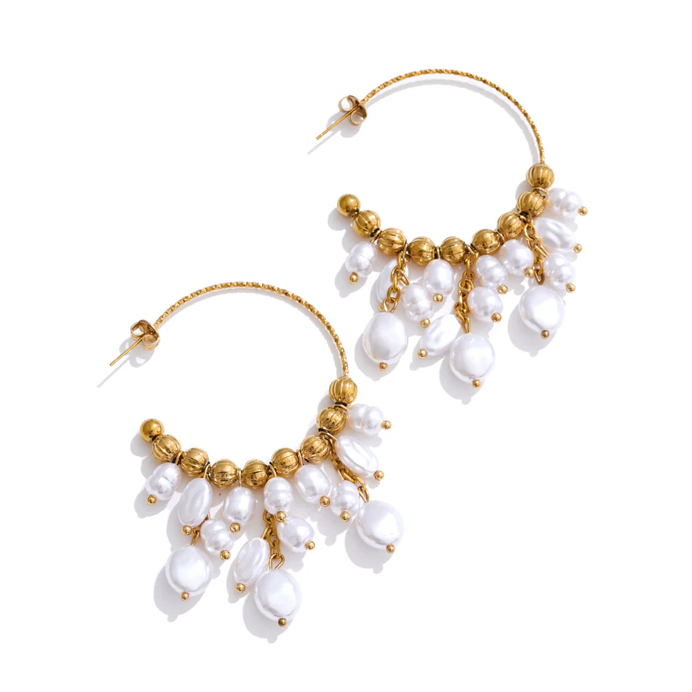 Baroque Pearl Drop Hoop Earrings - Image 3