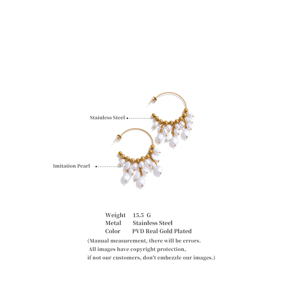 Baroque Pearl Drop Hoop Earrings - Image 4