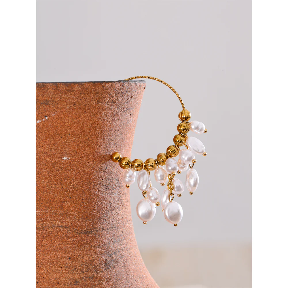 Baroque Pearl Drop Hoop Earrings - Image 5