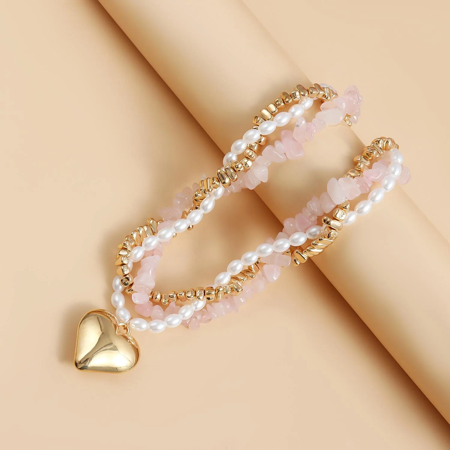 Baroque Pearl Heart Layered Necklace Set - Image 2