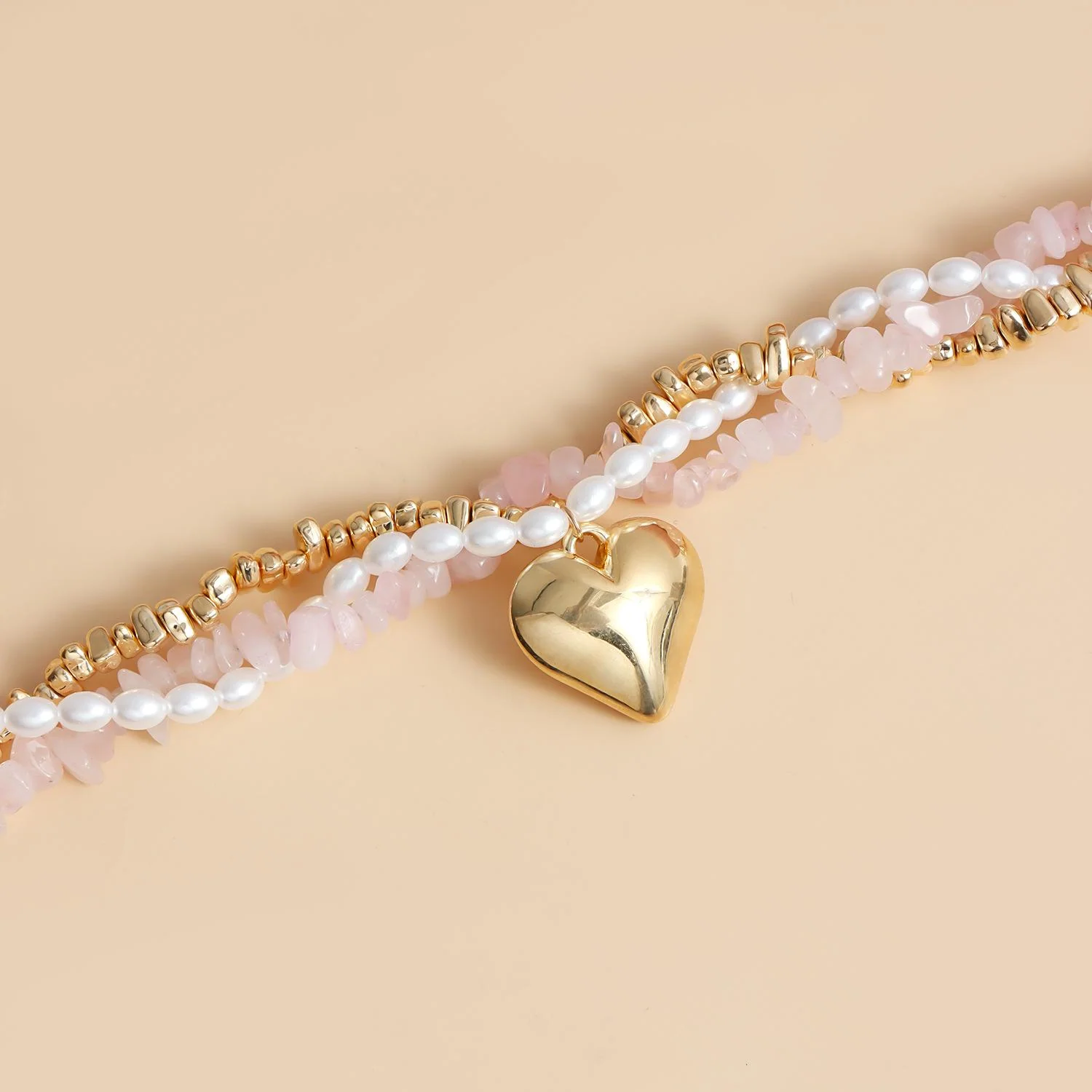 Baroque Pearl Heart Layered Necklace Set - Image 4