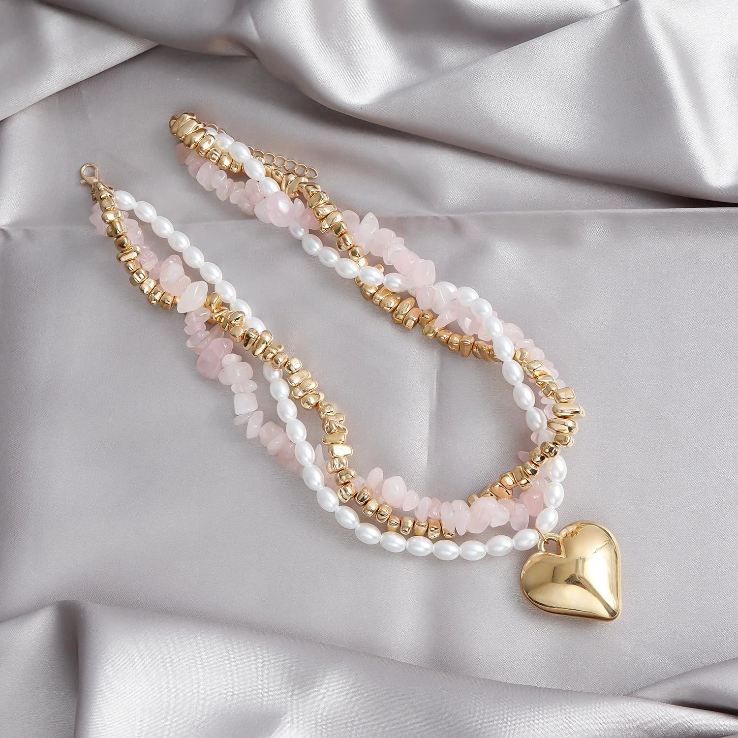 Baroque Pearl Heart Layered Necklace Set - Image 6