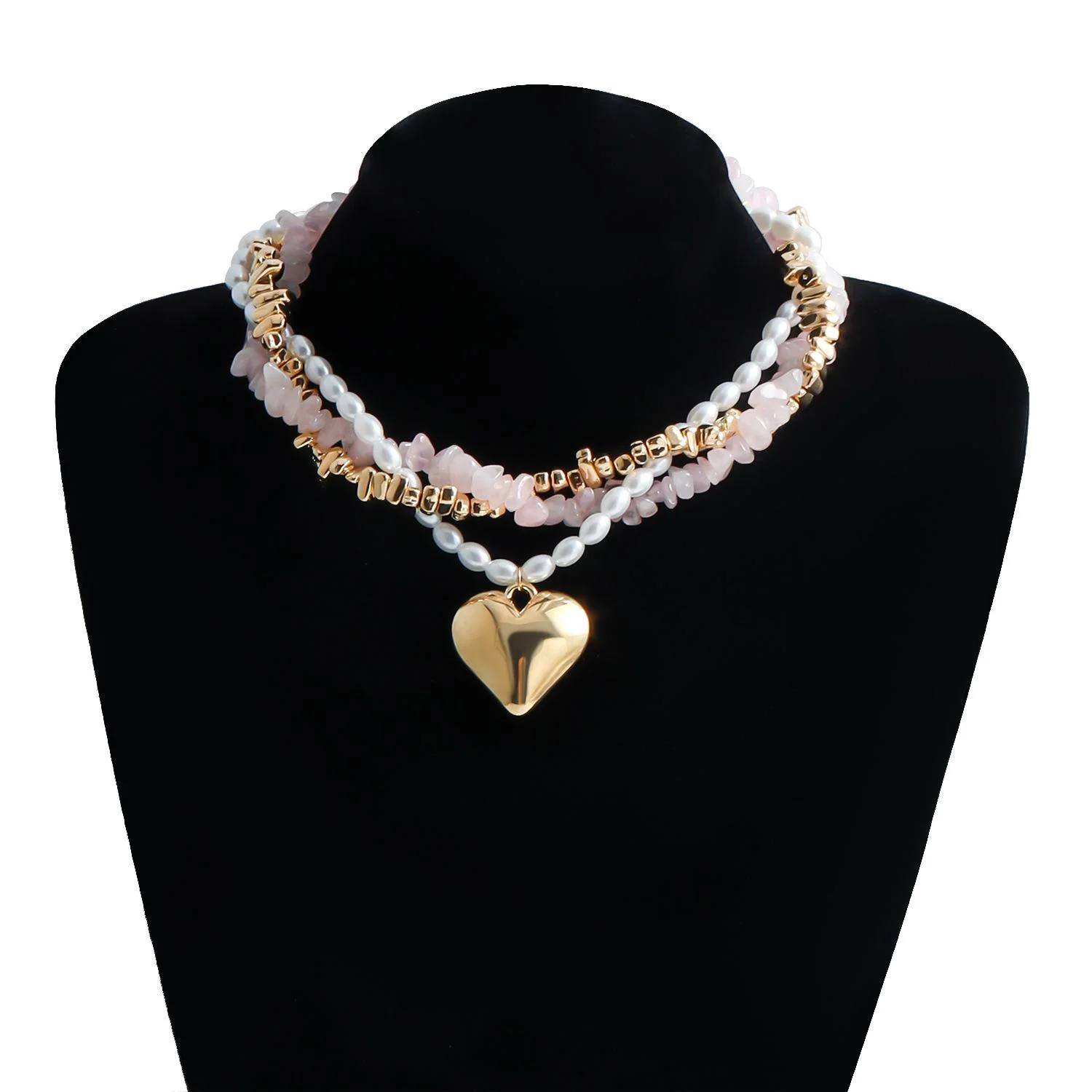 Baroque Pearl Heart Layered Necklace Set - Image 8