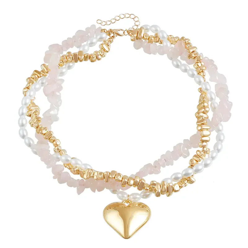 Baroque Pearl Heart Layered Necklace Set - Image 9