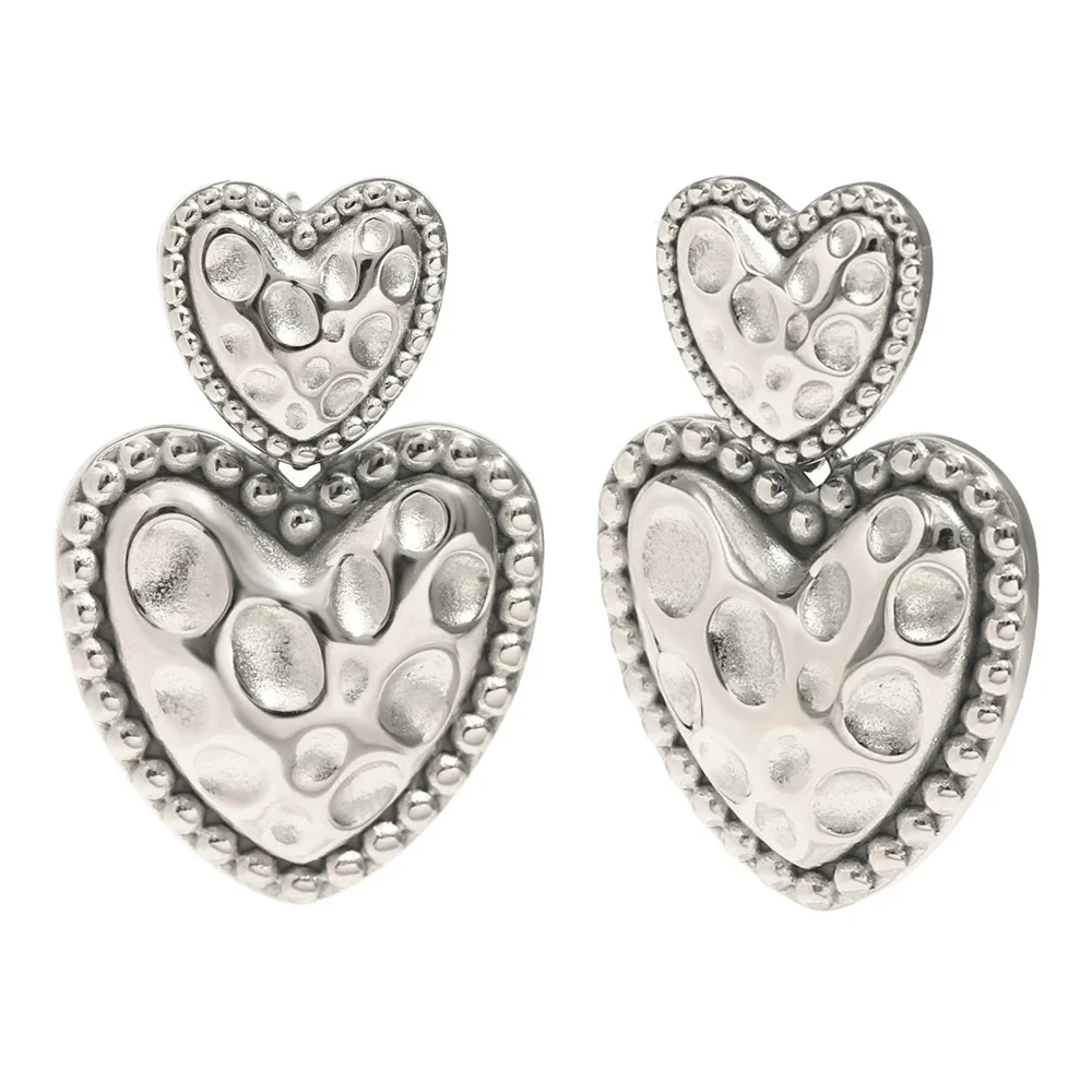 Beaded Edge Double Heart Earrings - Image 3