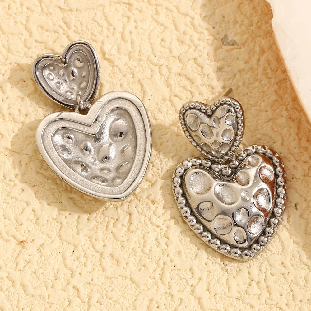 Beaded Edge Double Heart Earrings - Image 4