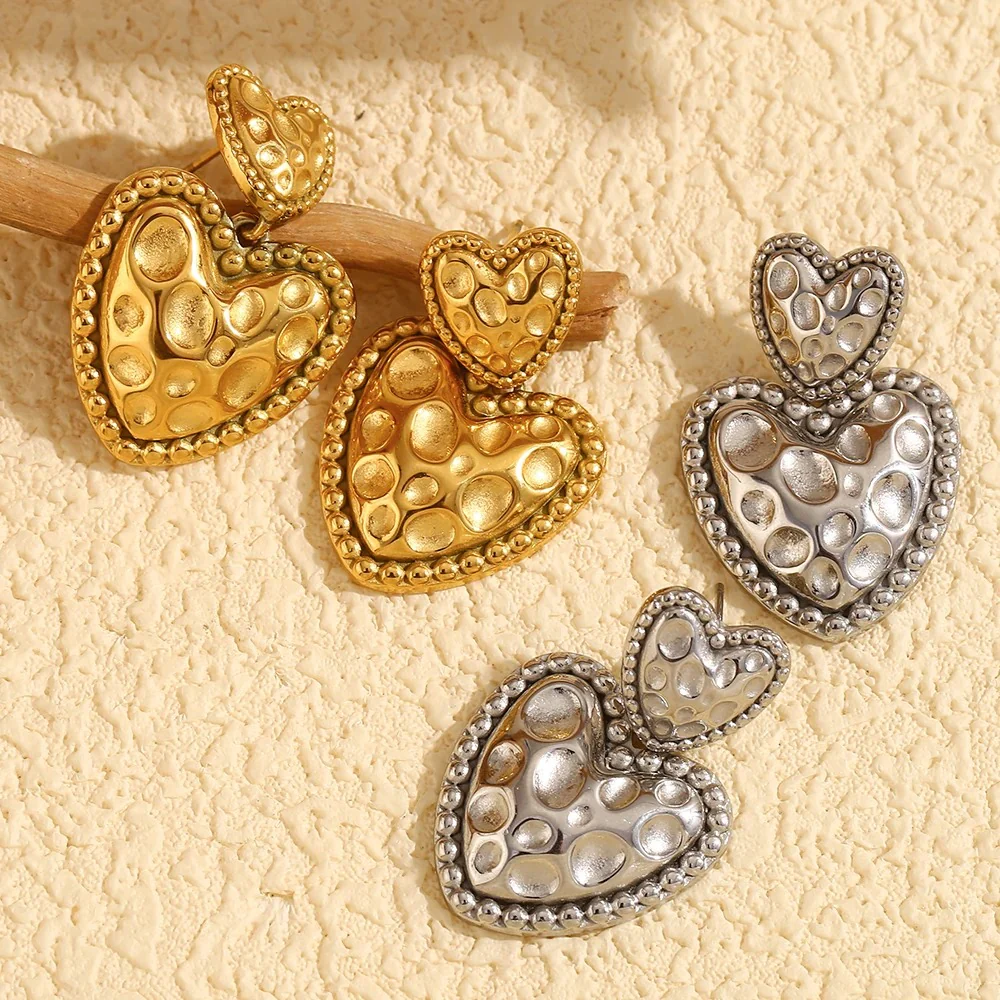 Beaded Edge Double Heart Earrings - Image 5