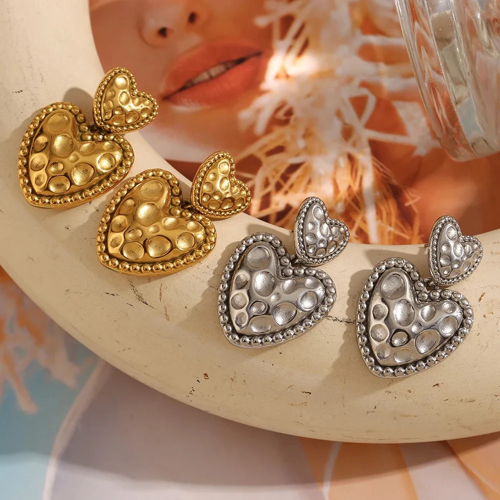 Beaded Edge Double Heart Earrings - Image 7