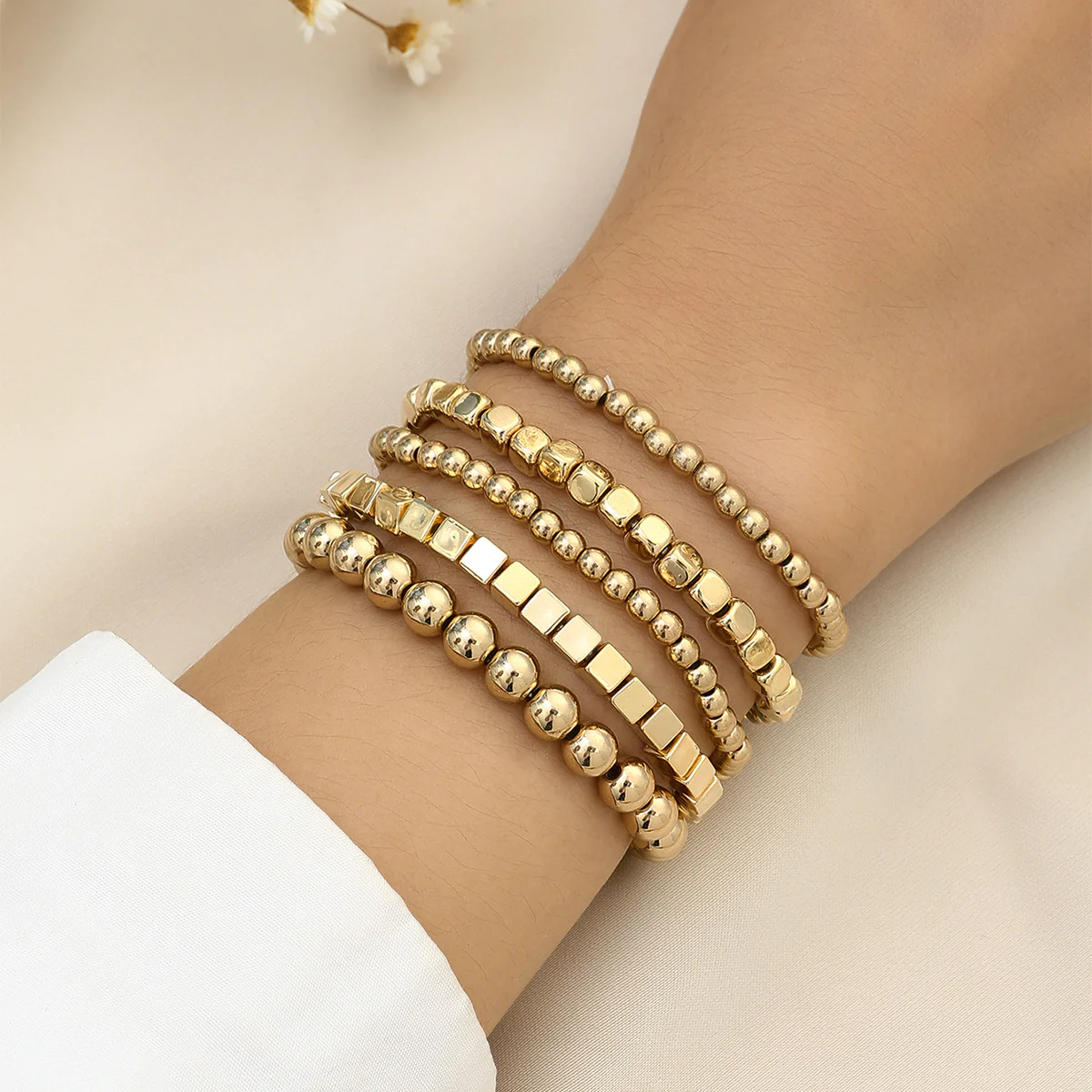 Beaded Gold Charm Elastic Bracelet