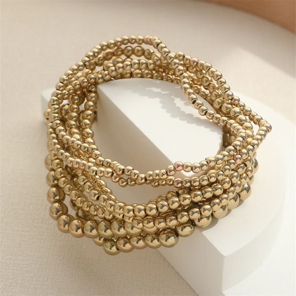 Beaded Gold Charm Elastic Bracelet - Image 4