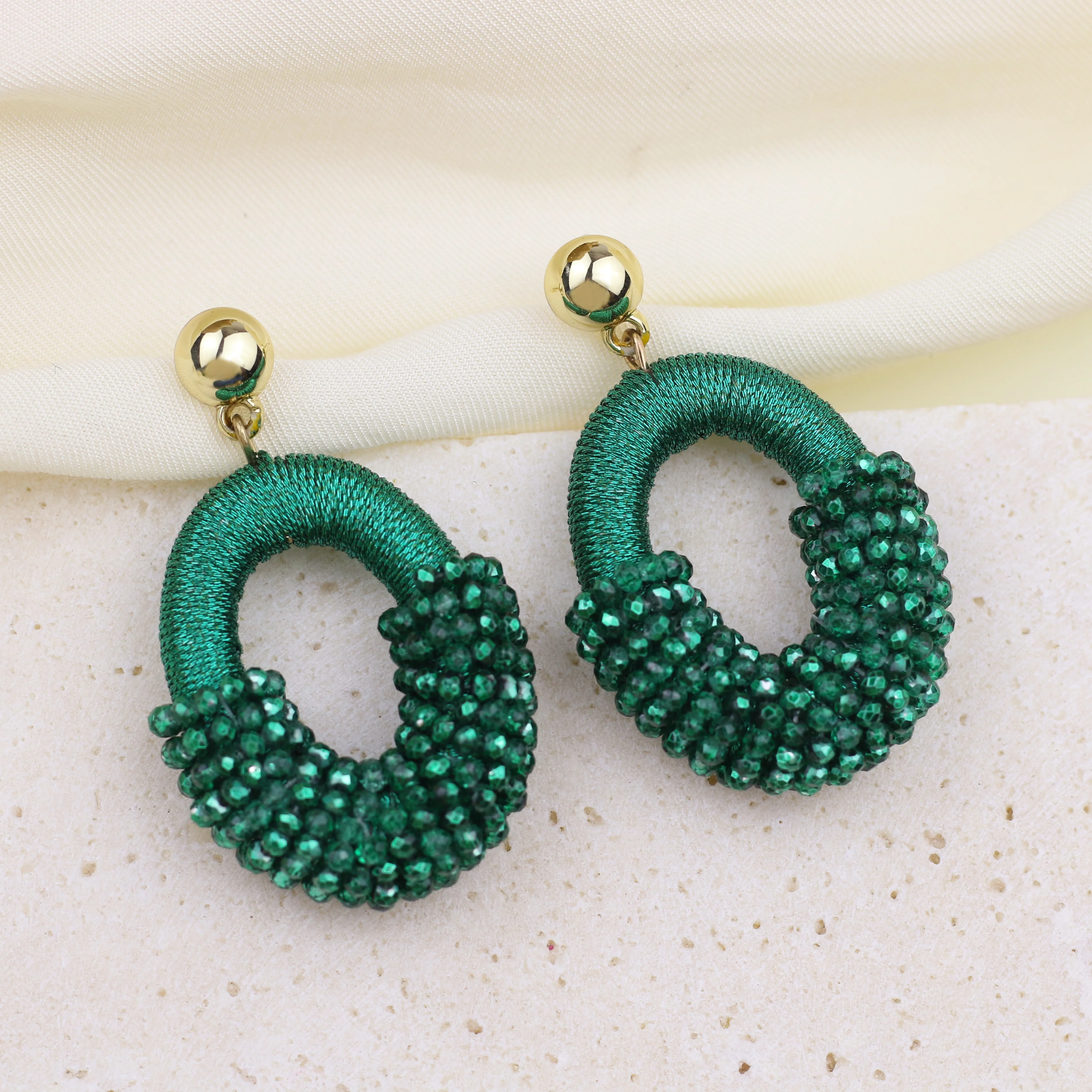 Beaded Gold Cluster Stud Earrings - Image 10