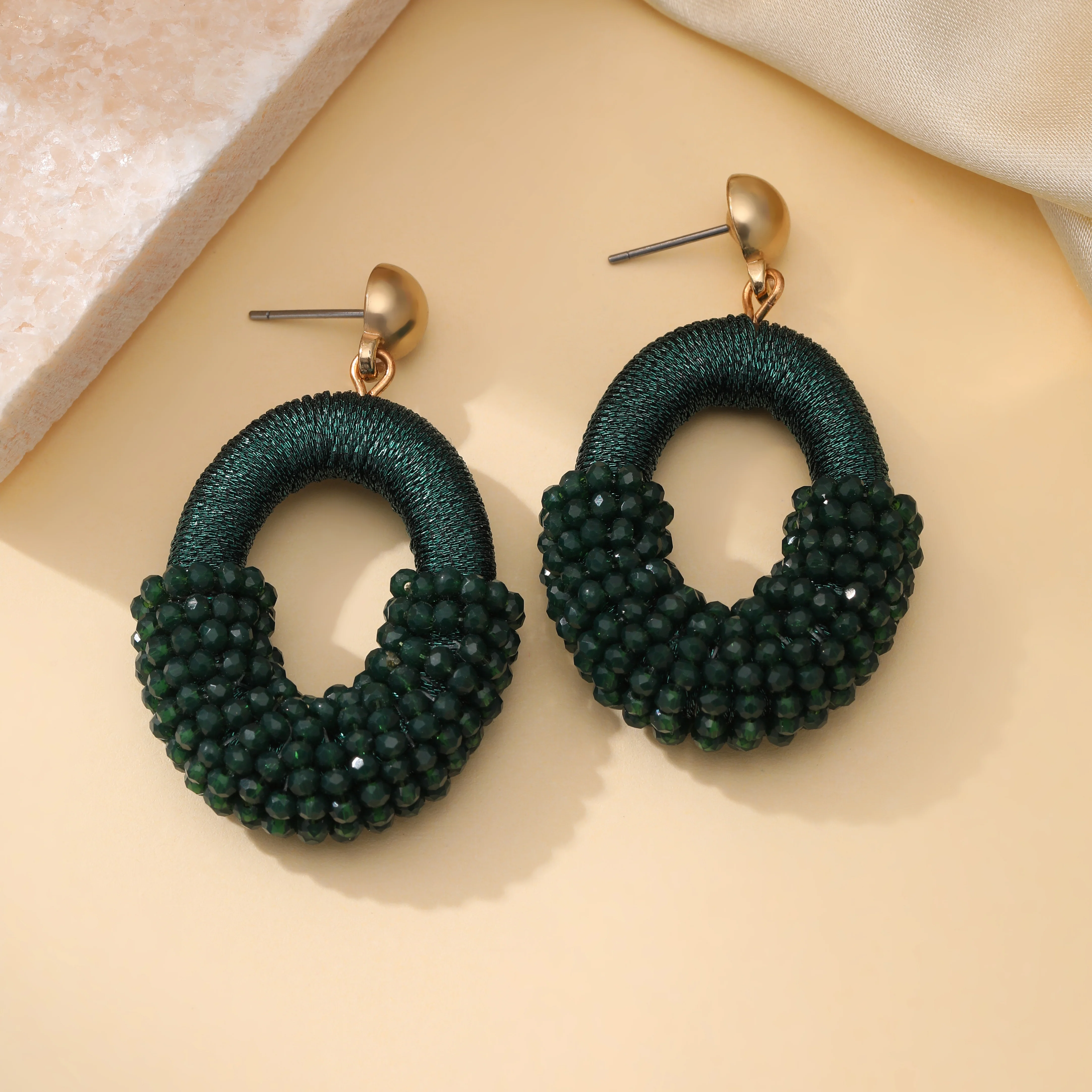 Beaded Gold Cluster Stud Earrings - Image 11