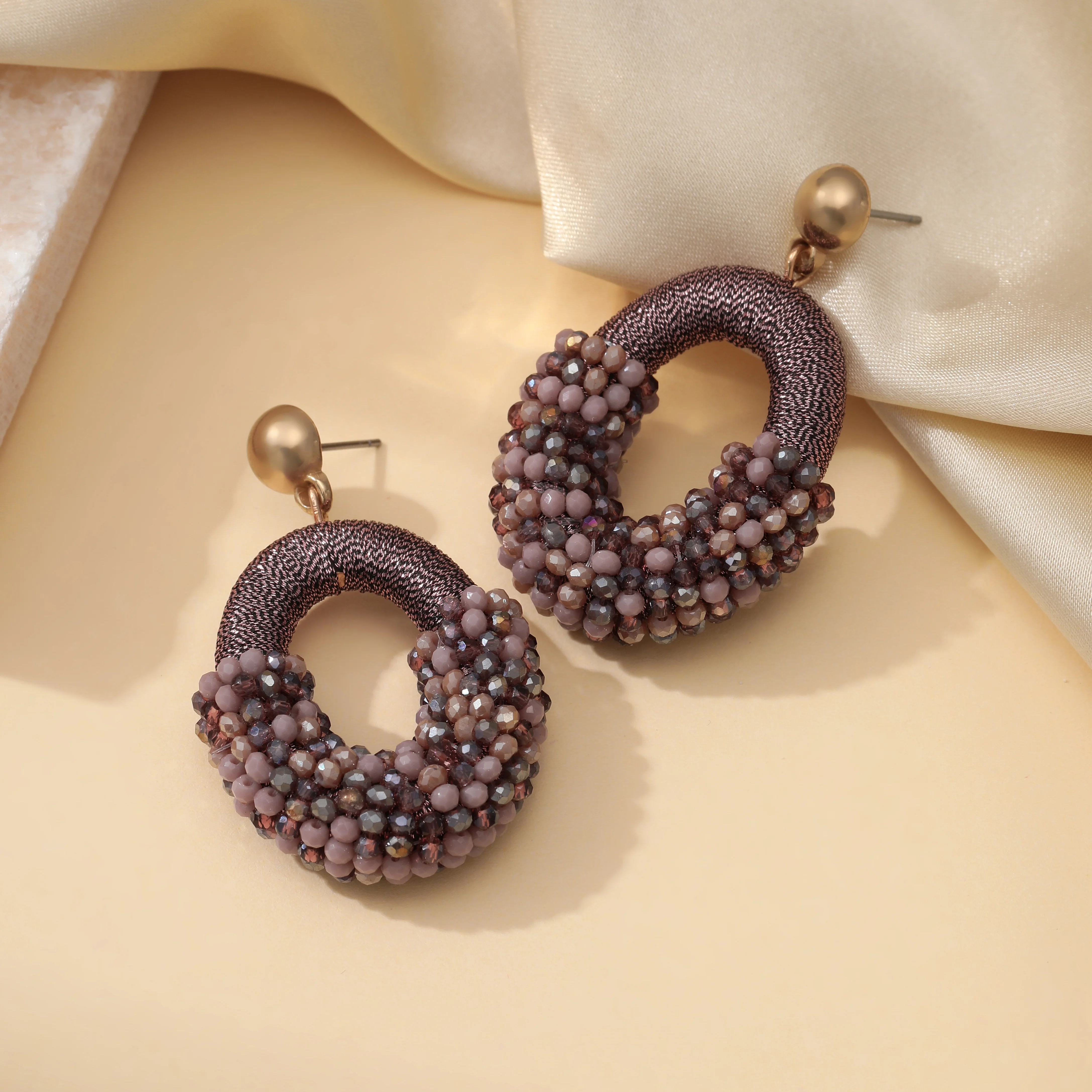 Beaded Gold Cluster Stud Earrings - Image 13