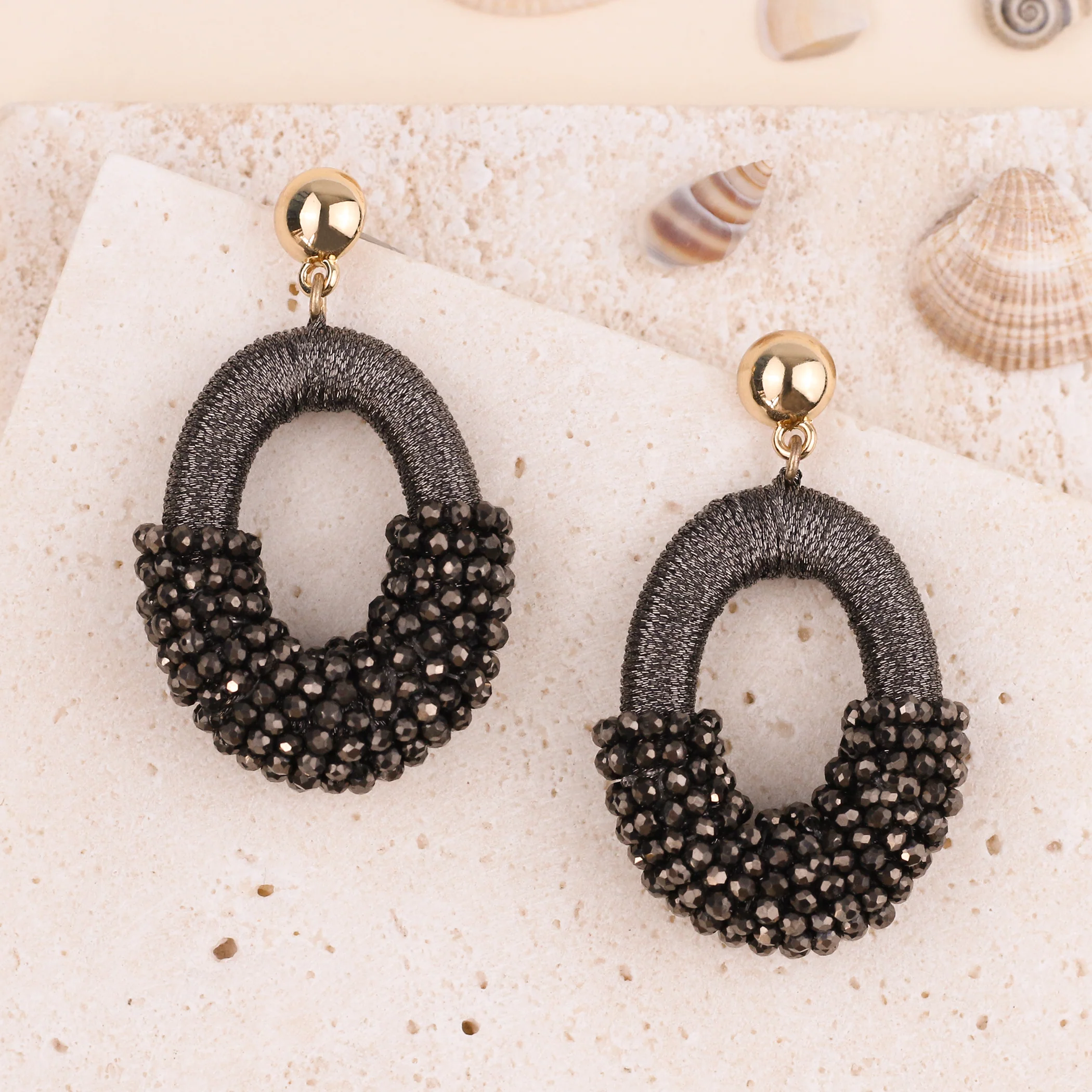 Beaded Gold Cluster Stud Earrings - Image 15