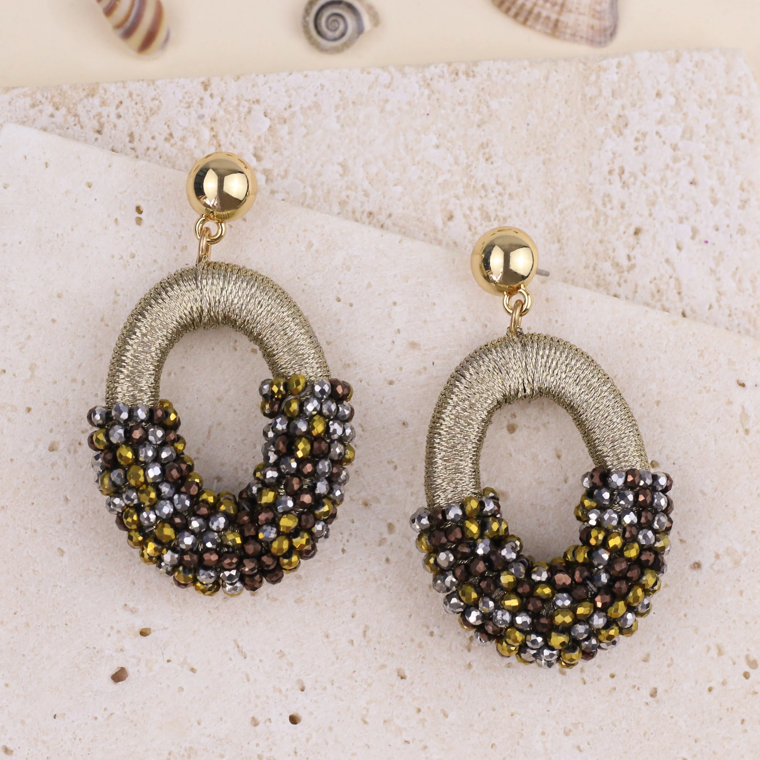 Beaded Gold Cluster Stud Earrings - Image 16
