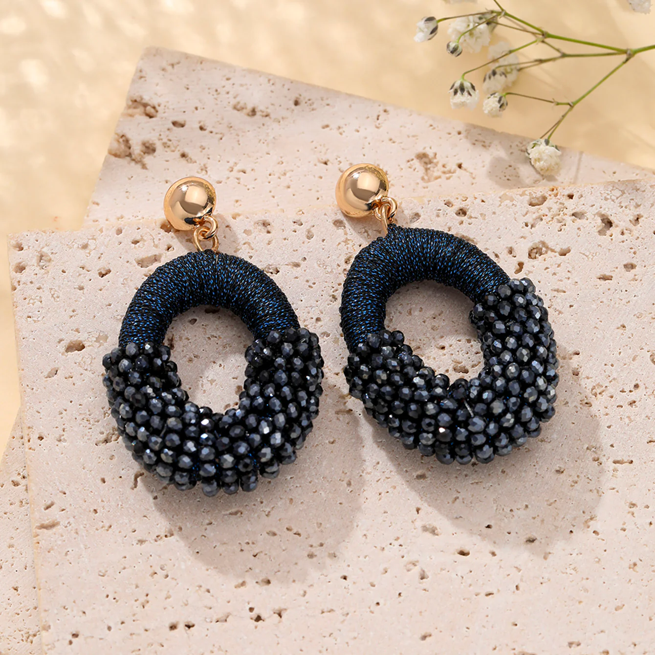 Beaded Gold Cluster Stud Earrings - Image 17