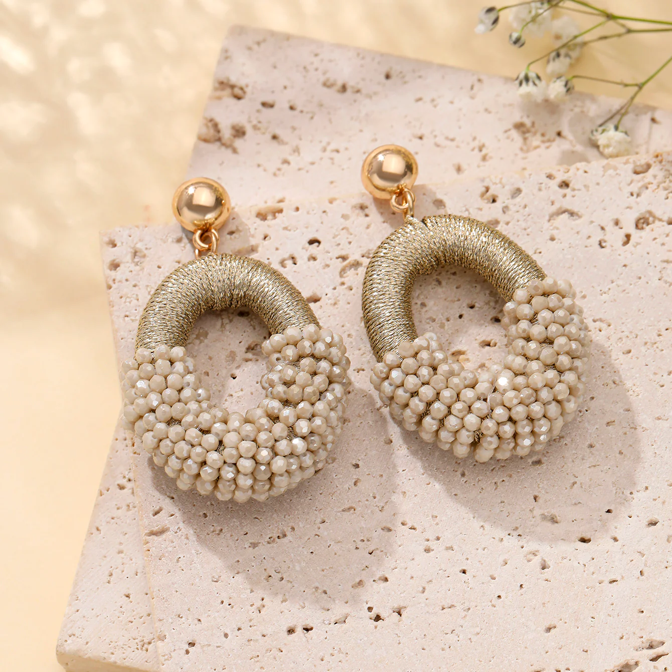 Beaded Gold Cluster Stud Earrings - Image 18
