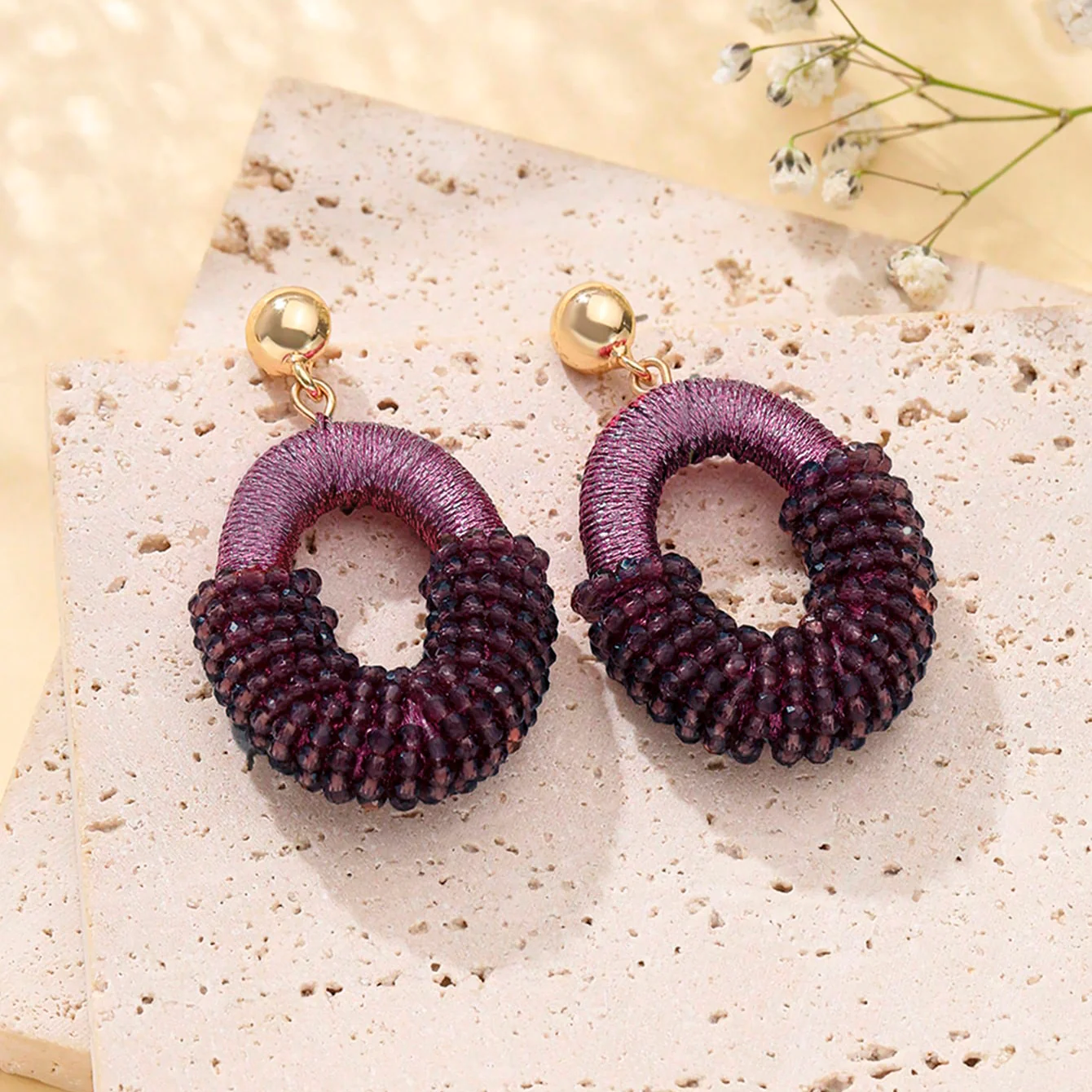 Beaded Gold Cluster Stud Earrings - Image 19