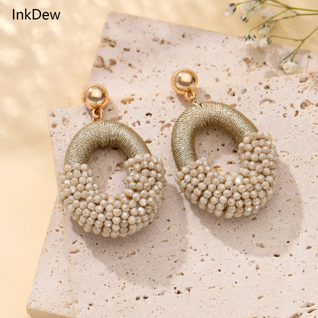 Beaded Gold Cluster Stud Earrings - Image 25
