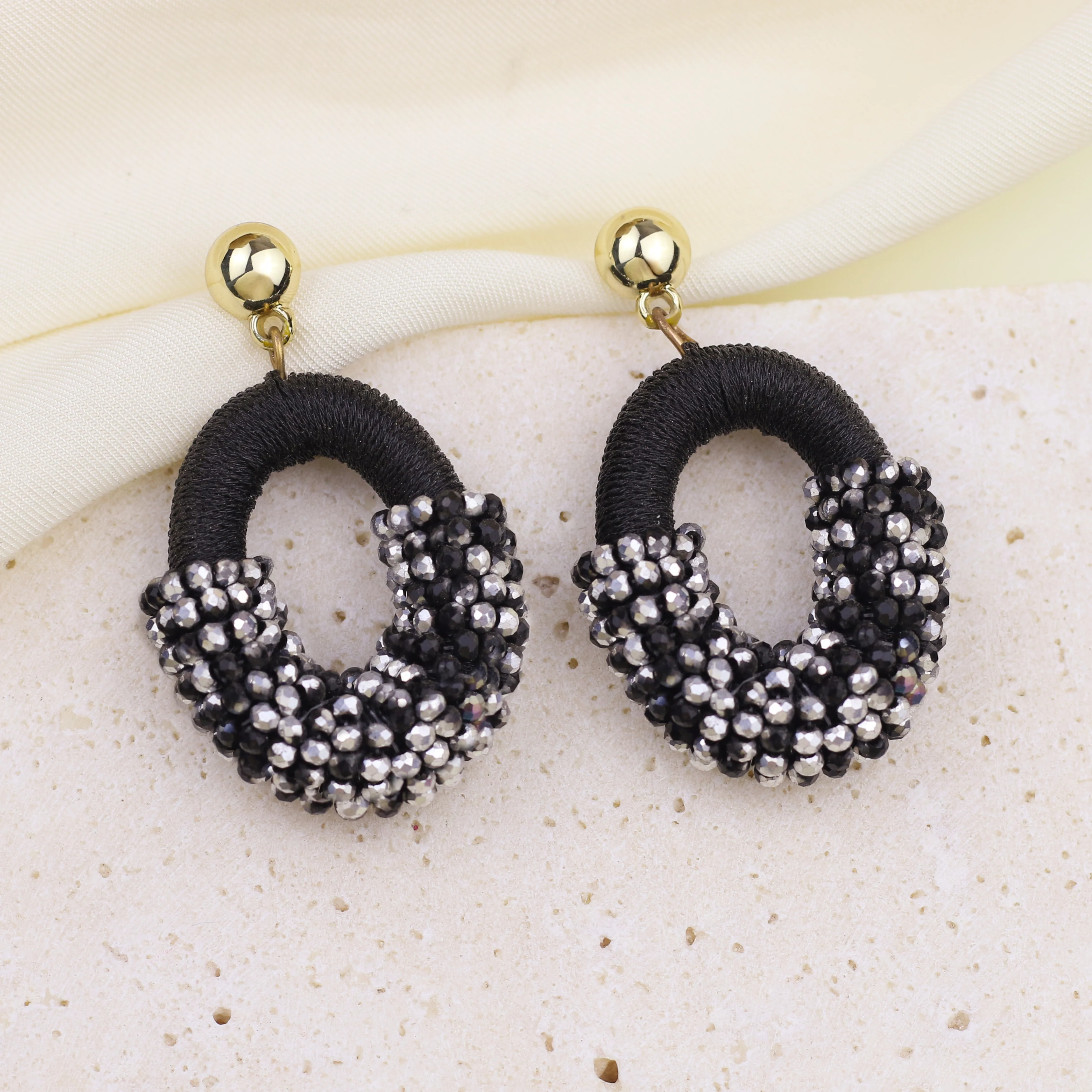 Beaded Gold Cluster Stud Earrings - Image 5