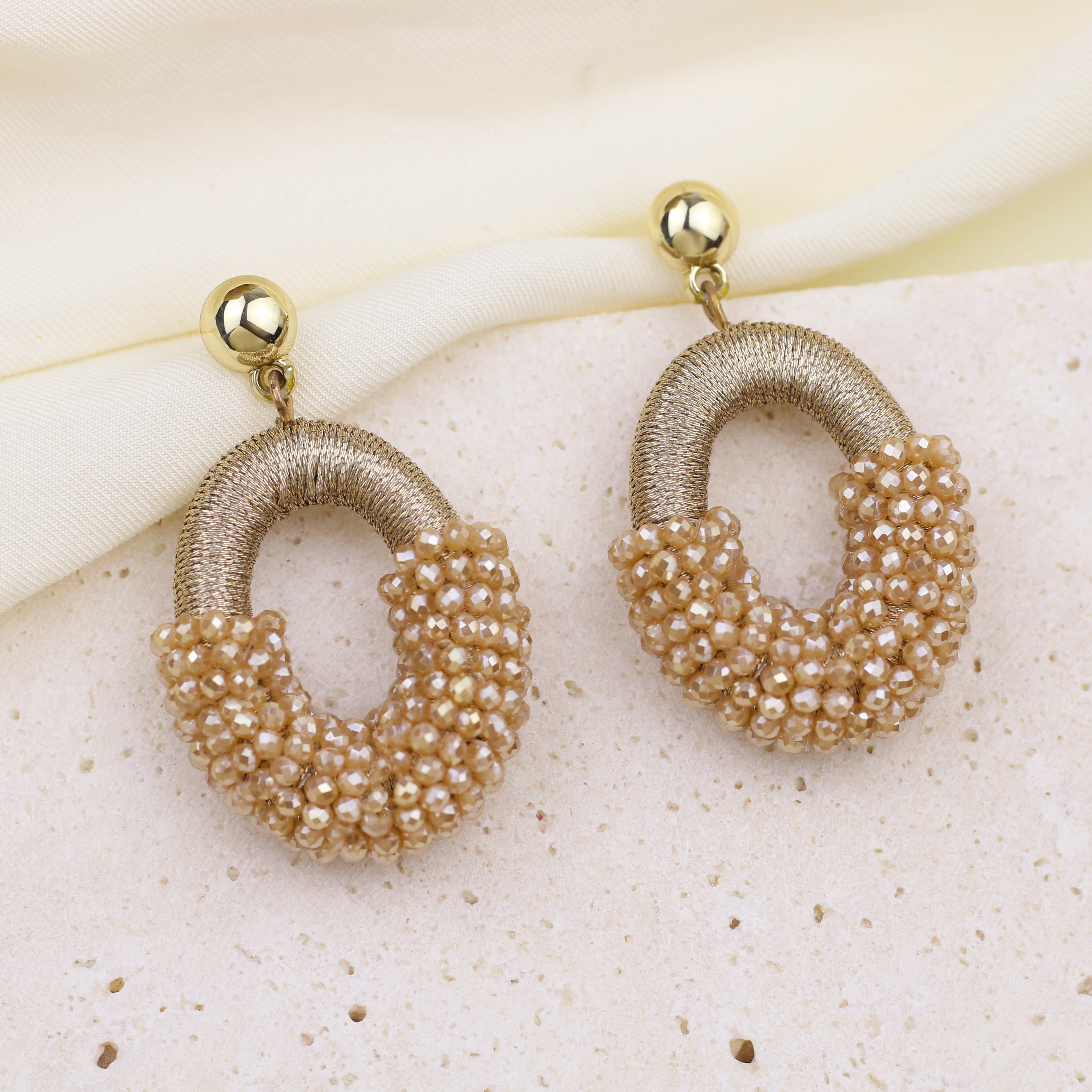 Beaded Gold Cluster Stud Earrings - Image 6