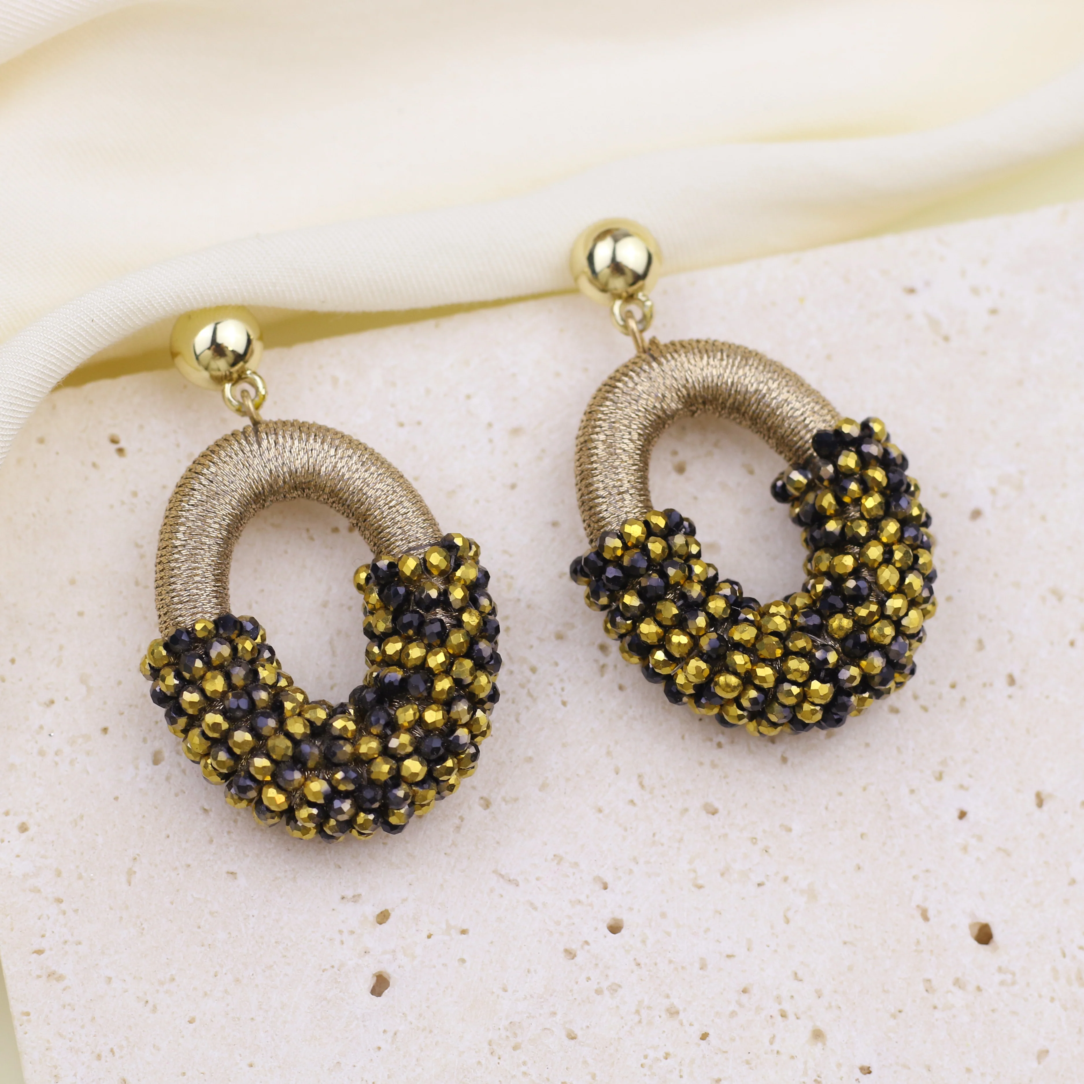 Beaded Gold Cluster Stud Earrings - Image 8