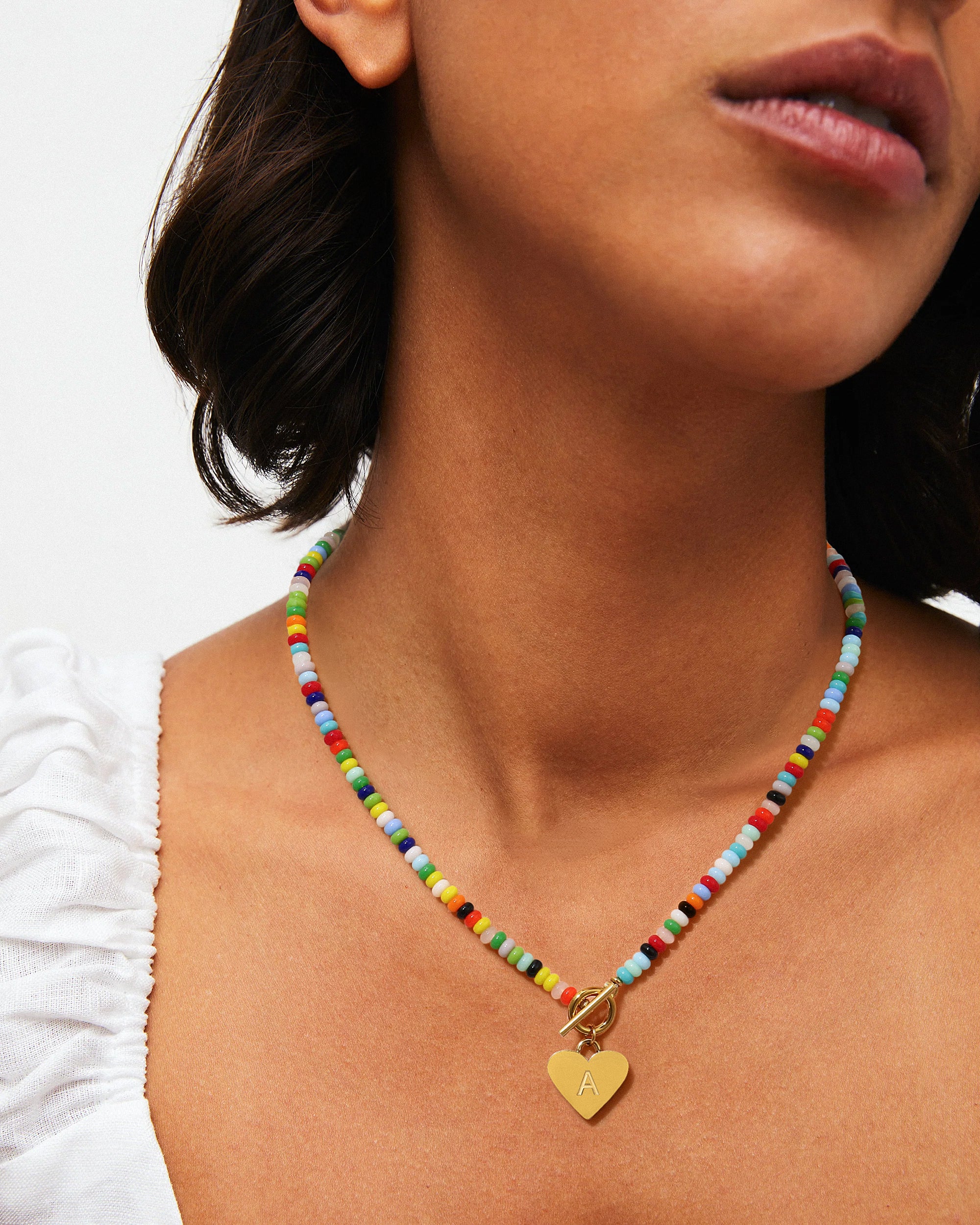 Beaded Heart Initial Pendant Necklace - Image 26